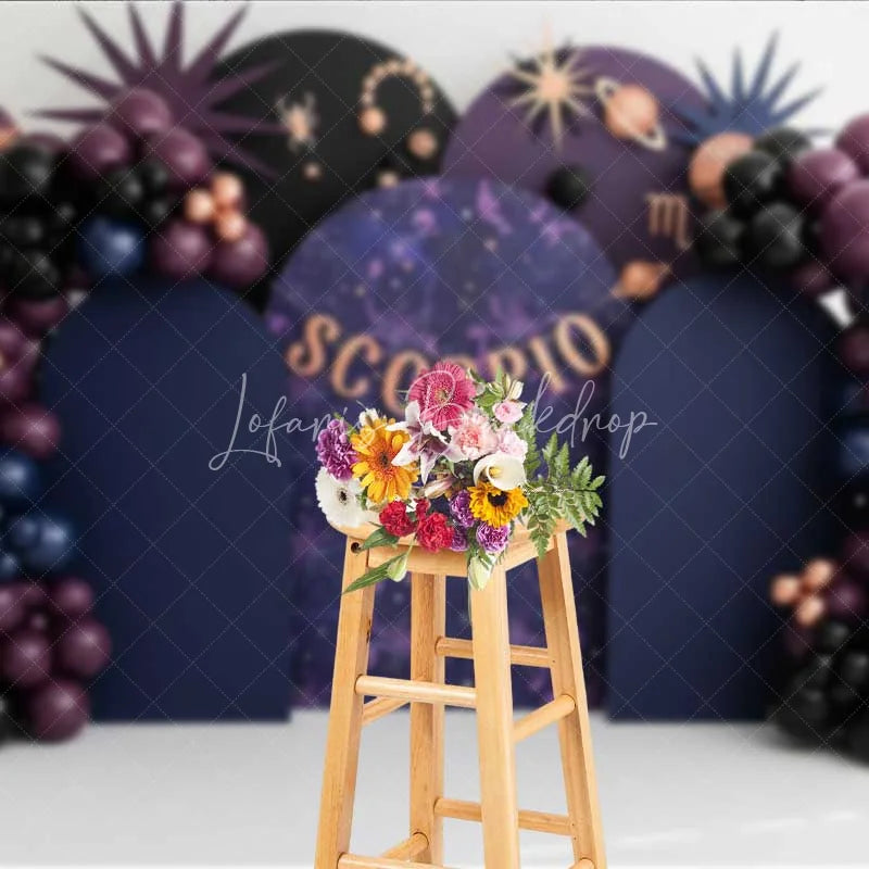 Lofaris Scorpio Zodiac Photography Backdrop Dark Purple and Black Birthday Party Background