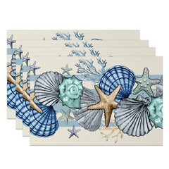 Lofaris Sea Star Shell And Coral Summer Set of 4 Placemats