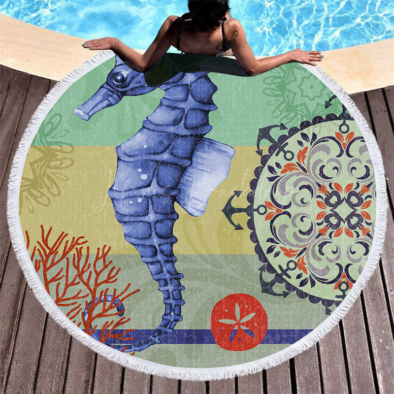Lofaris Seahorse Anchor Mysterious Vibe Round Beach Towel