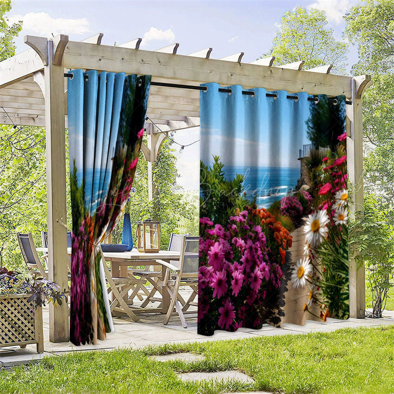 Lofaris Seaside Floral Waterproof Printed Outdoor Curtains
