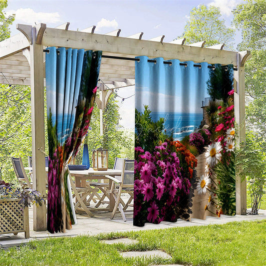 Lofaris Seaside Floral Waterproof Printed Outdoor Curtains