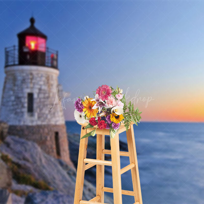 Lofaris Seaside Lighthouse Sunset Scenery Photo Backdrop