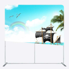 Lofaris Seaside Rainbow Pirate Ship Square Tension Backdrop