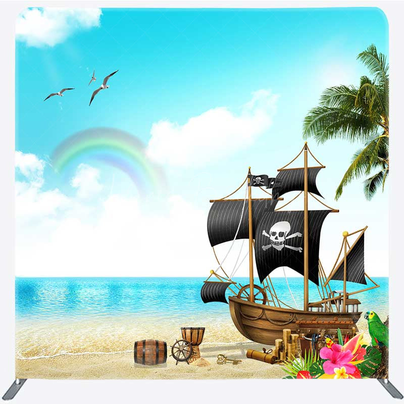 Lofaris Seaside Rainbow Pirate Ship Square Tension Backdrop