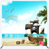 Lofaris Seaside Rainbow Pirate Ship Square Tension Backdrop