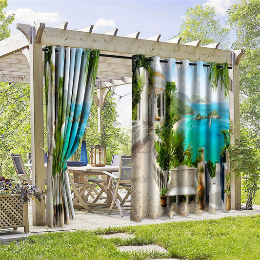Lofaris Seaside Villa Waterproof Printed Outdoor Curtains