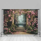Lofaris Secret Garden Gate Photography Backdrop Pink Climbing Roses and Enchanted Forest Fairytale Wedding Photo Prop