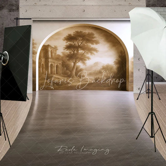 Lofaris Sepia Tone Archway Sweep Backdrop featuring Ancient Building and Tree Old Master Style Photography Prop