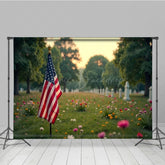 Lofaris Serene Cemetery Scene American Flag Flower Backdrop