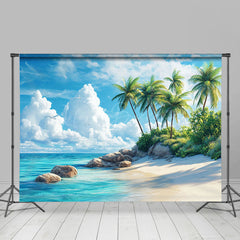 Lofaris Serene Tropical Beach Scene Palms Rocks Backdrop