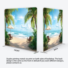 Lofaris Serene Tropical Beach with Palm Trees and Ocean Waves Square Double-Sided Backdrop Perfect for Summer Vacation