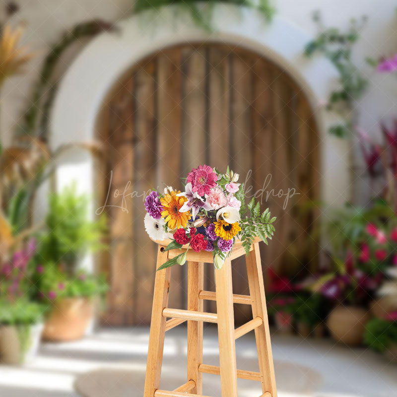 Lofaris Serene Wooden Archway Varied Plant Pottery Backdrop