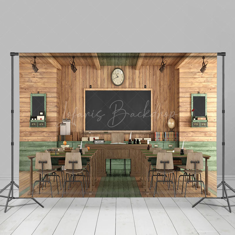 Lofaris Serene Wooden Classroom Interior Organized Backdrop