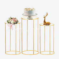 Lofaris 3pcs Cake Display Cylinder Stand Gold Metal Pedestals Plinths