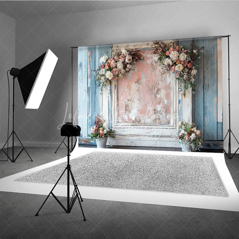 Lofaris Shabby Chic Floral Retro Wall Backdrop Distressed Wood and Pink Frame Photography Background