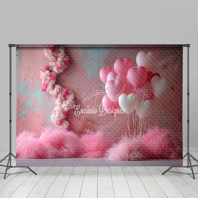 Lofaris Shabby Pink Wall Boho Feather Balloons Backdrop