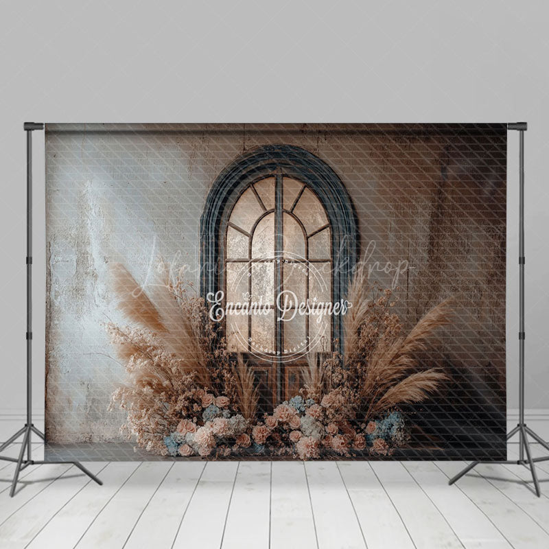 Lofaris Shabby Wall Door Boho Floral Reed Wedding Backdrop