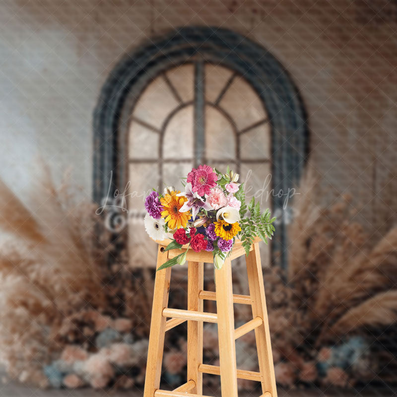 Lofaris Shabby Wall Door Boho Floral Reed Wedding Backdrop