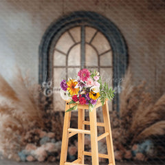 Lofaris Shabby Wall Door Boho Floral Reed Wedding Backdrop