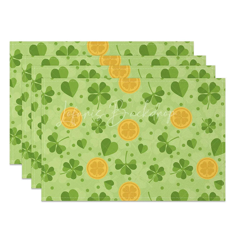 Lofaris Shamrocks and Golden Coins Set of 4 Placemats St. Patricks Day Lucky Clover Green Dining Table Mats