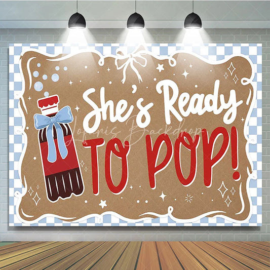 Lofaris She is Ready to Pop Baby Shower Backdrop Blue Checkered Soda Theme Party Decoration