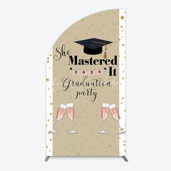 Lofaris She Mastered It 2026 Graduation Half Moon Arch Backdrop Gold Star and Champagne Party Cover