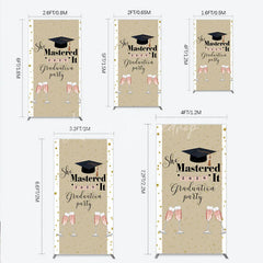 Lofaris She Mastered It 2026 Graduation Rectangle Backdrop Gold Star and Champagne Party Cover