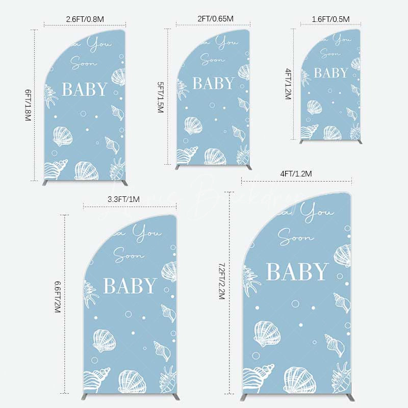 Lofaris Shell Blue Sea You Soon Baby Shower Half Moon Arch Backdrop