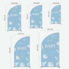 Lofaris Shell Blue Sea You Soon Baby Shower Half Moon Arch Backdrop