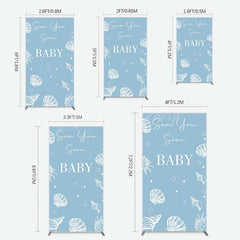 Lofaris Shell Blue Sea You Soon Baby Shower Rectangle Backdrop