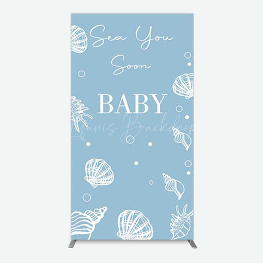 Lofaris Shell Blue Sea You Soon Baby Shower Rectangle Backdrop
