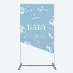 Lofaris Shell Blue Sea You Soon Baby Shower Rectangle Backdrop