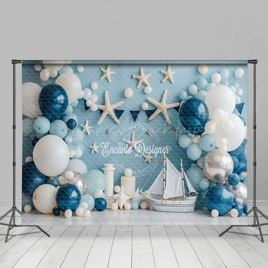 Lofaris Shells Blue Balloons Navigation Cake Smash Backdrop