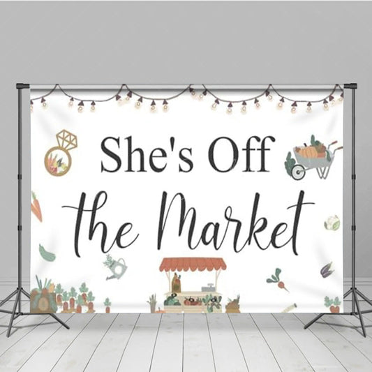 Lofaris She’s Off the Market Bridal Shower Backdrop Rustic Farmer’s Theme Engagement Party Photo Booth Decor