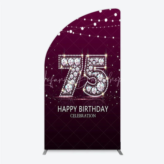 Lofaris Shimmering Purple Diamond 75th Happy Birthday Celebration Half Moon Arch Backdrop Kit Elegant Party Decor