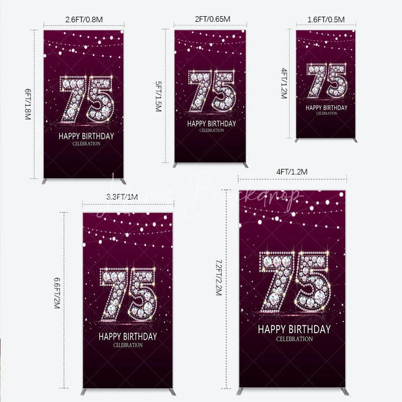 Lofaris Shimmering Purple Diamond 75th Happy Birthday Celebration Rectangle Backdrop Kit Elegant Party Decor