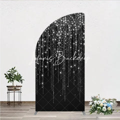 Lofaris Shimmering Silver Glitter Sparkling Stars Black Half Moon Arch Backdrop Elegant Party Celebration Decor