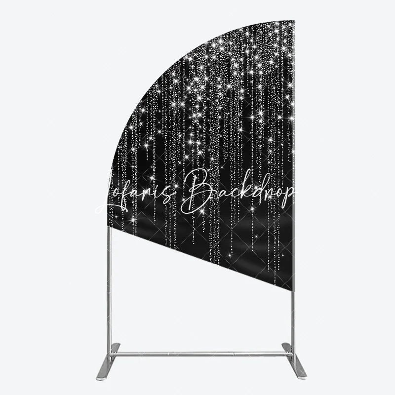 Lofaris Shimmering Silver Glitter Sparkling Stars Black Half Moon Arch Backdrop Elegant Party Celebration Decor
