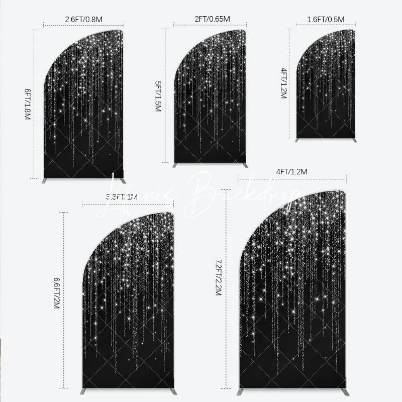 Lofaris Shimmering Silver Glitter Sparkling Stars Black Half Moon Arch Backdrop Elegant Party Celebration Decor