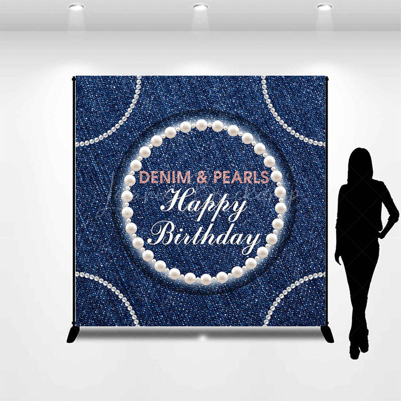 Lofaris Shiny Denim And Pearl Custom Happy Birthday Backdrop