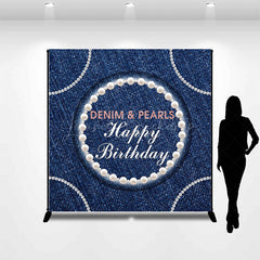 Lofaris Shiny Denim And Pearl Custom Happy Birthday Backdrop