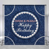 Lofaris Shiny Denim And Pearl Custom Happy Birthday Backdrop