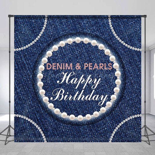 Lofaris Shiny Denim And Pearl Custom Happy Birthday Backdrop