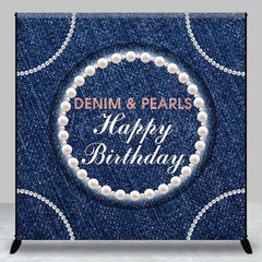 Lofaris Shiny Denim And Pearl Custom Happy Birthday Backdrop