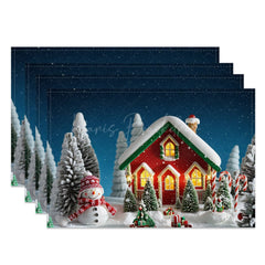 Lofaris Silent Night Snowman House Xmas Set Of 4 Placemats
