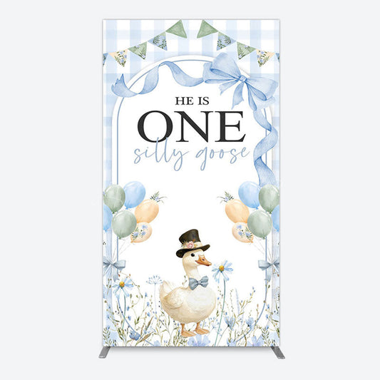 Lofaris Silly Goose Balloon Bow First Birthday Rectangle Backdrop