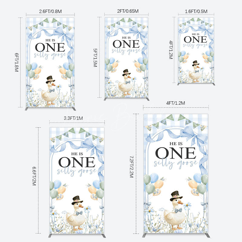 Lofaris Silly Goose Balloon Bow First Birthday Rectangle Backdrop
