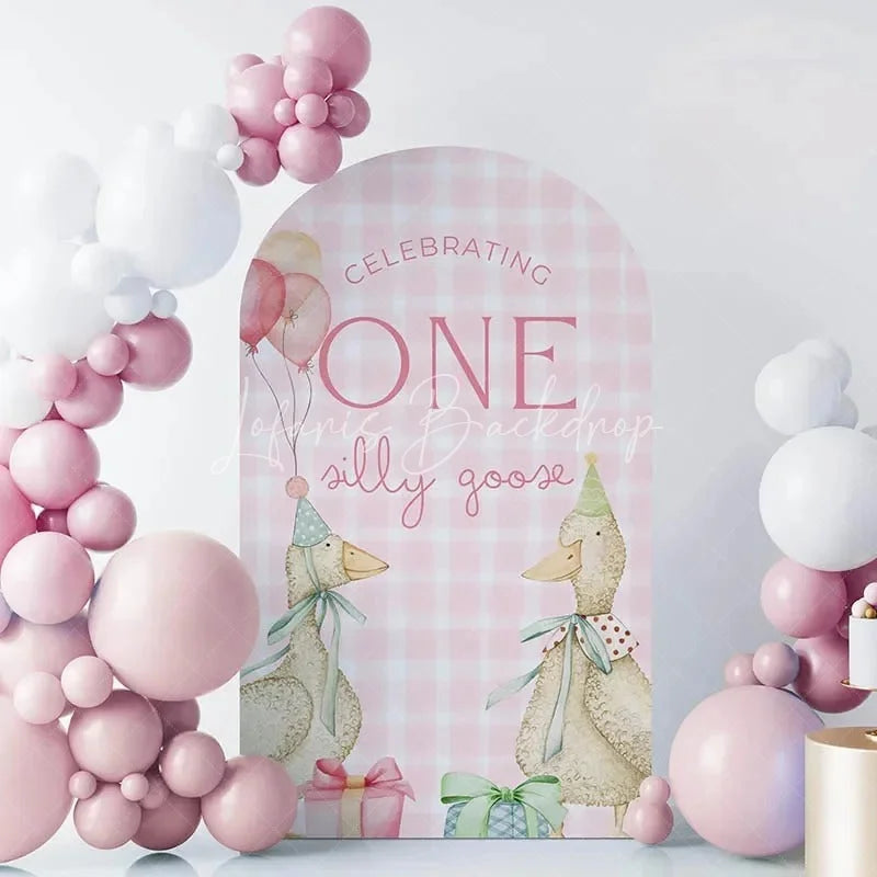 Lofaris Silly Goose Plaid Birthday Backdrop Whimsical Kids Party Arch Decor Farmhouse Theme Photo Booth Background