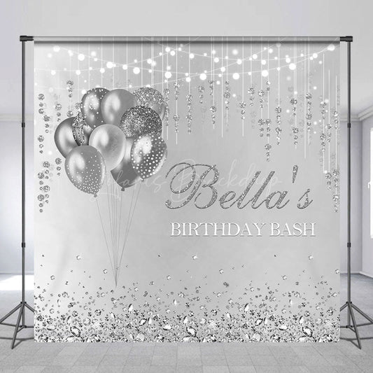 Lofaris Silver Balloons Custom Name Birthday Bash Backdrop