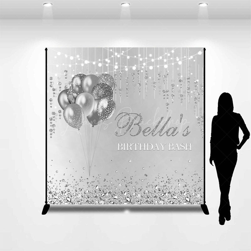 Lofaris Silver Balloons Custom Name Birthday Bash Backdrop